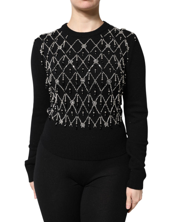 Black Cashmere Embellished Long Sleeves Top Dolce & Gabbana