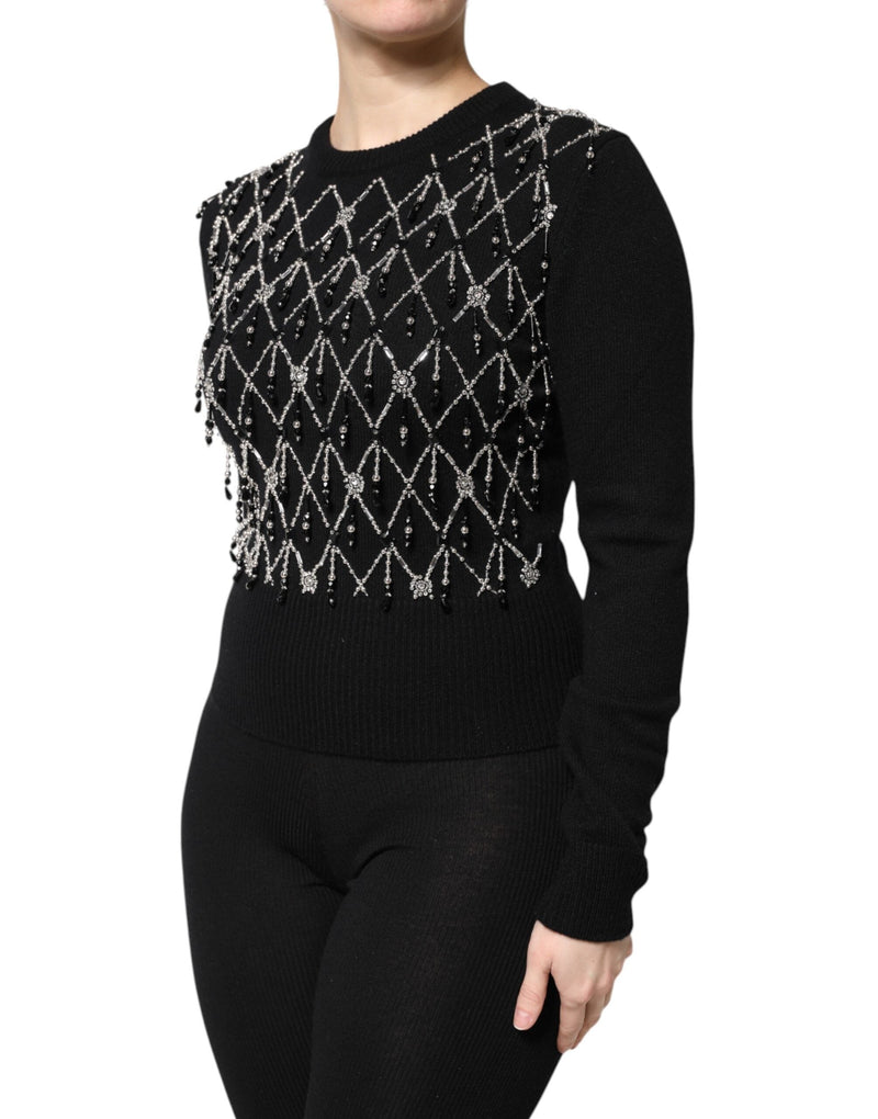 Black Cashmere Embellished Long Sleeves Top Dolce & Gabbana