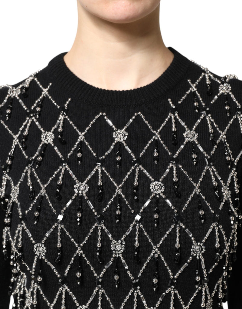 Black Cashmere Embellished Long Sleeves Top Dolce & Gabbana
