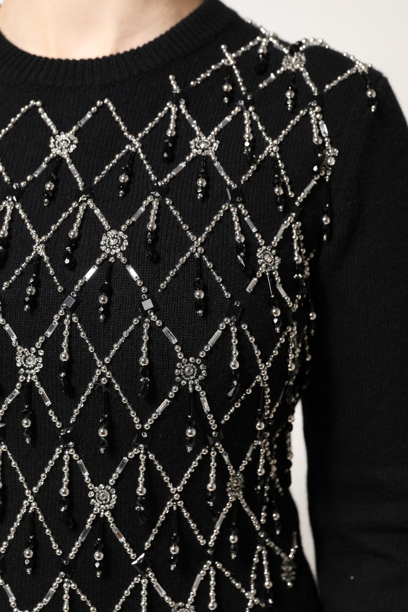 Black Cashmere Embellished Long Sleeves Top Dolce & Gabbana