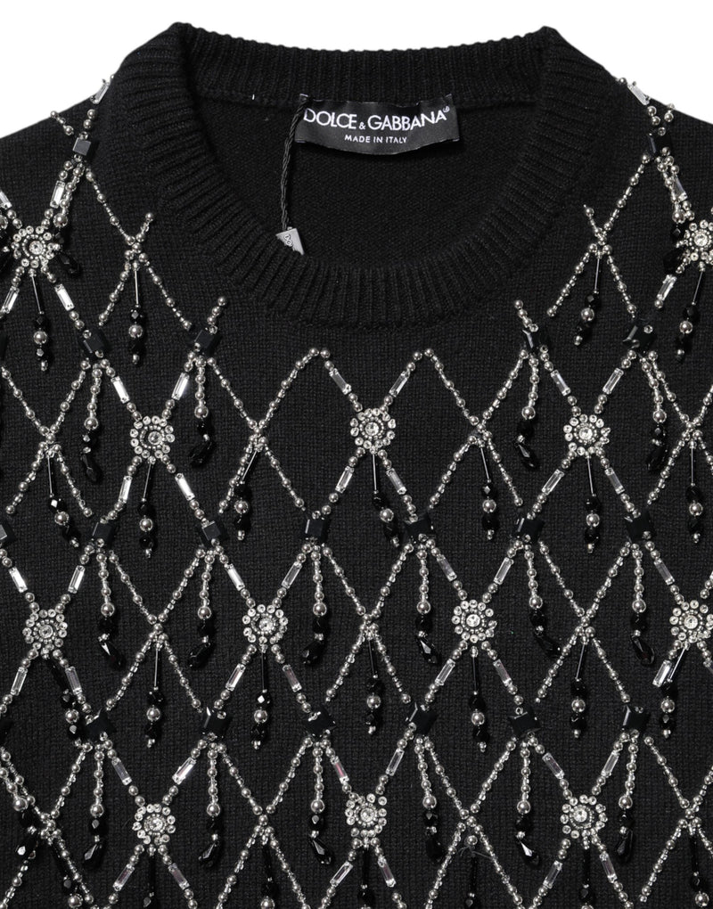 Black Cashmere Embellished Long Sleeves Top Dolce & Gabbana