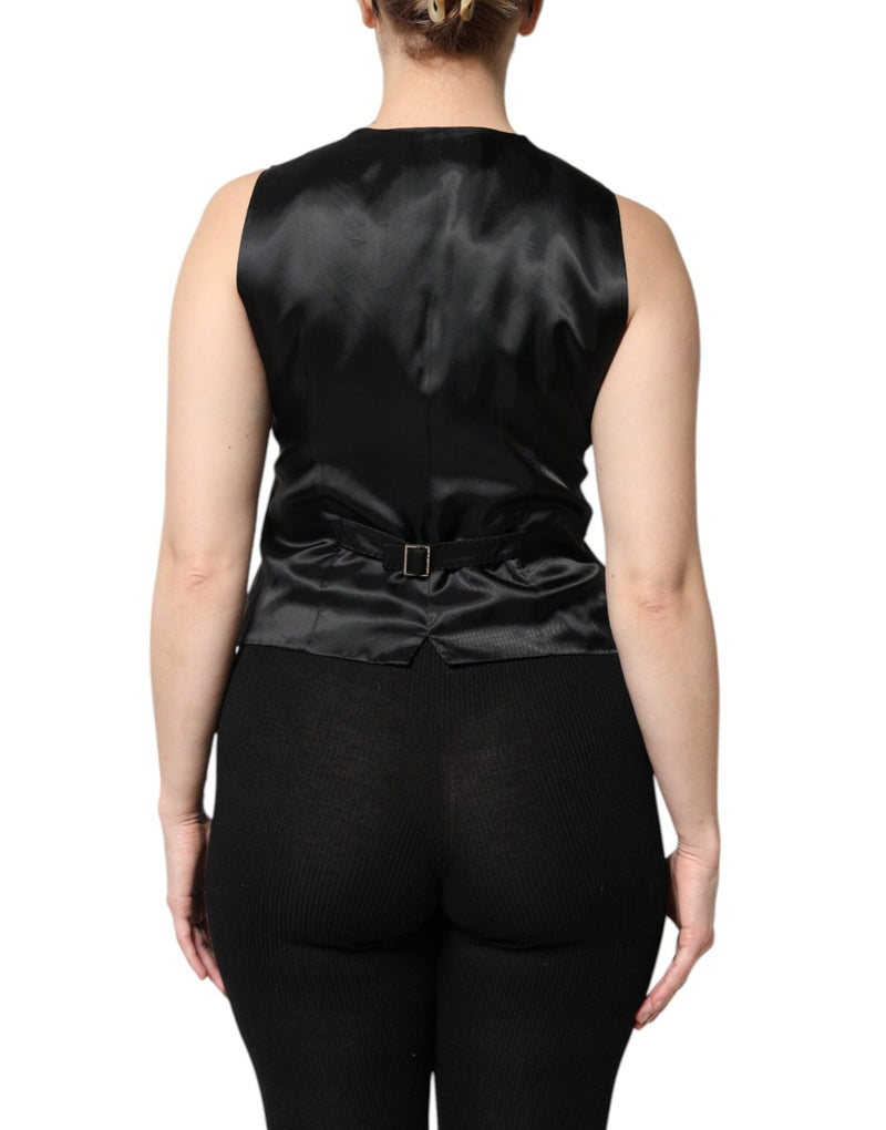 Black Striped Button Down Sleeveless Vest Top Dolce & Gabbana
