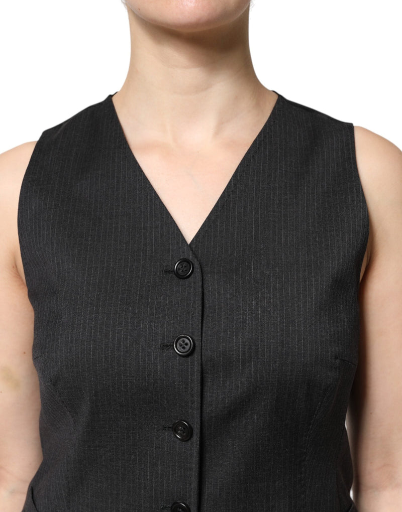 Black Striped Button Down Sleeveless Vest Top Dolce & Gabbana