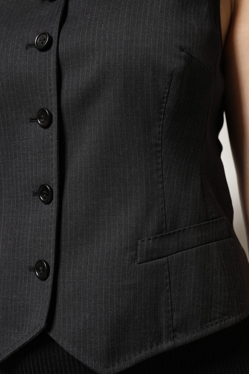 Black Striped Button Down Sleeveless Vest Top Dolce & Gabbana