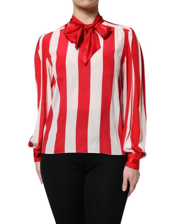 Red White Stripes Ascot Collar Blouse Top Dolce & Gabbana