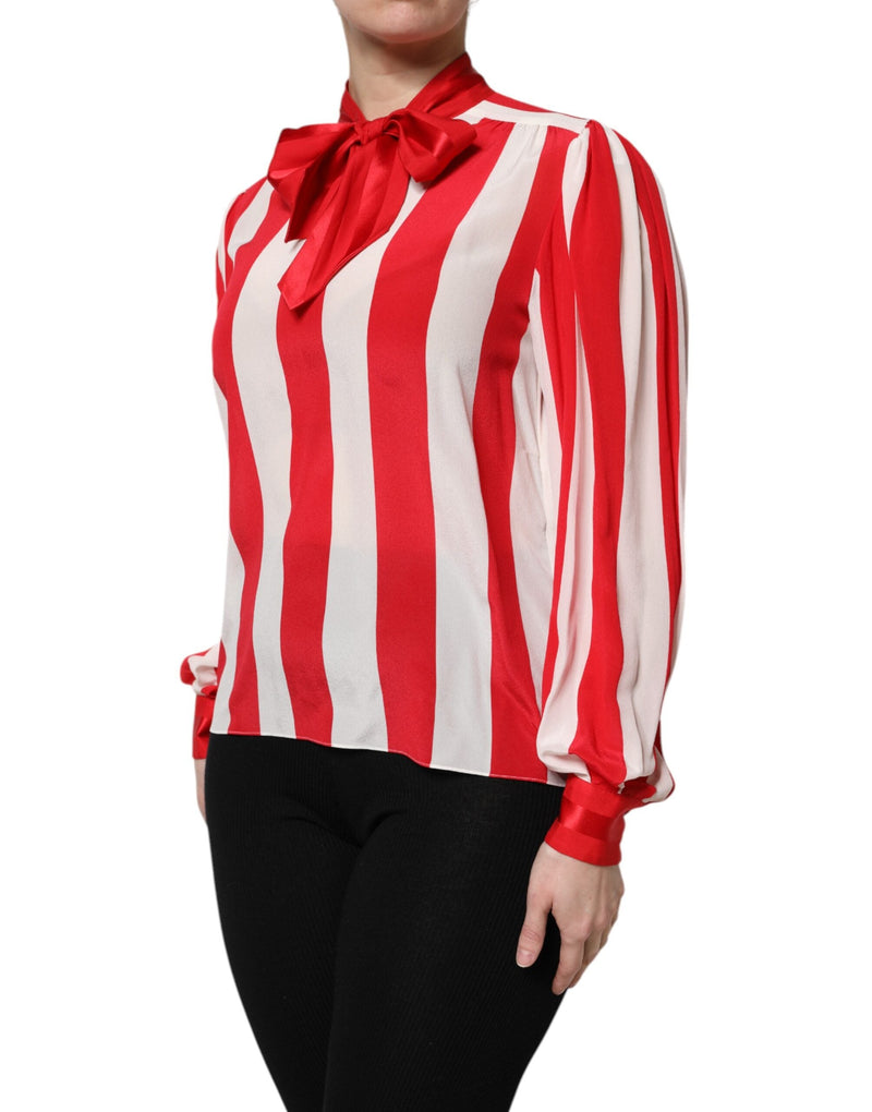 Red White Stripes Ascot Collar Blouse Top Dolce & Gabbana