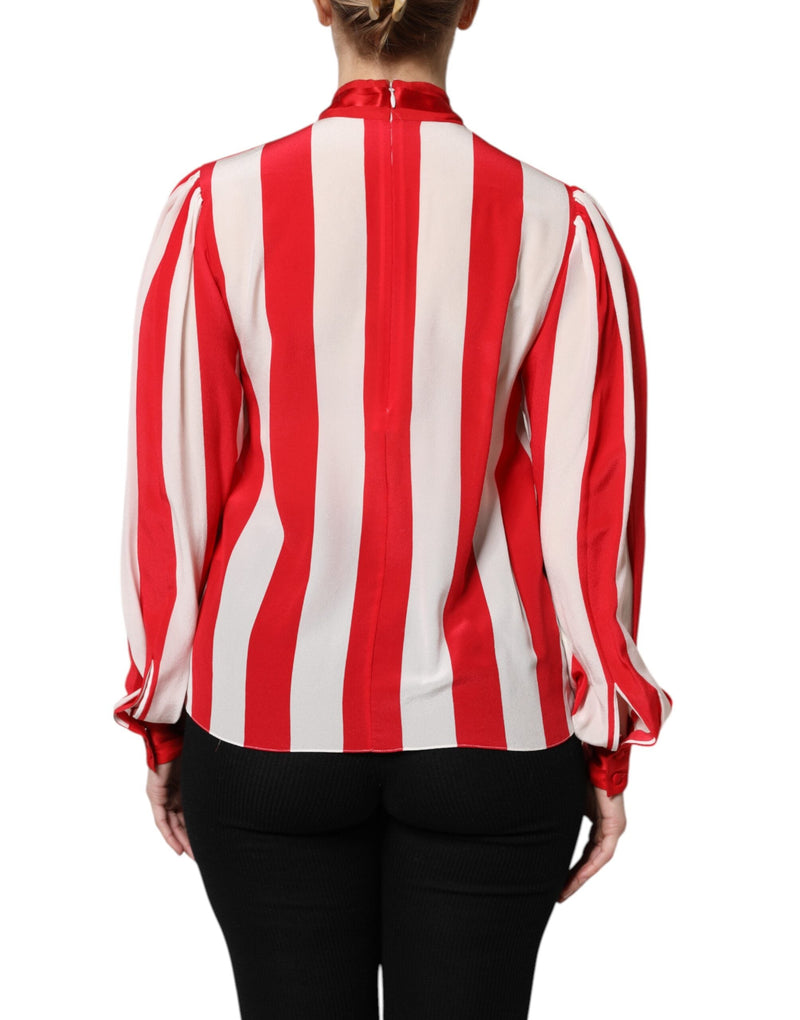 Red White Stripes Ascot Collar Blouse Top Dolce & Gabbana