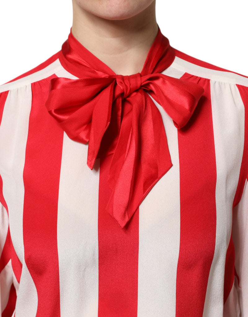 Red White Stripes Ascot Collar Blouse Top Dolce & Gabbana
