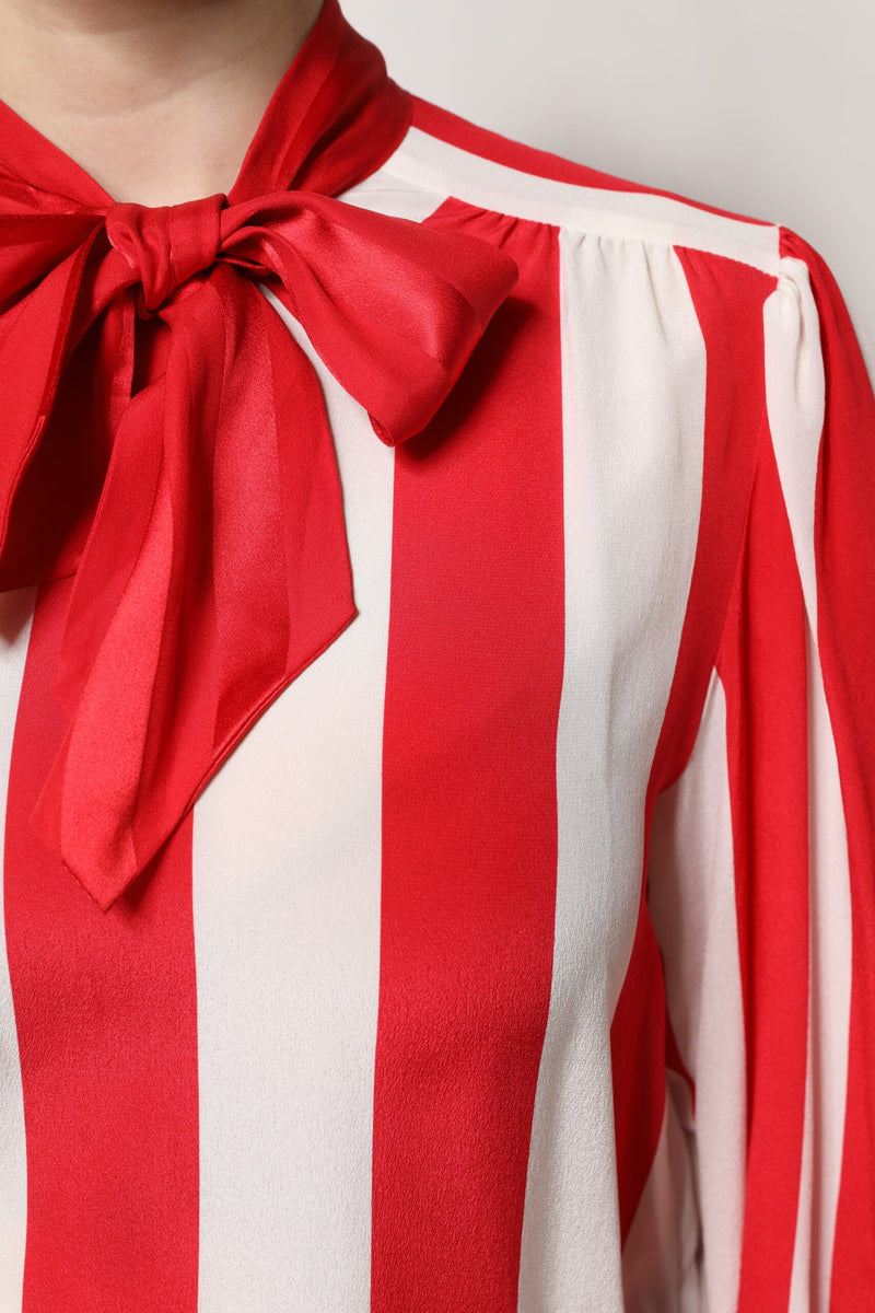 Red White Stripes Ascot Collar Blouse Top Dolce & Gabbana
