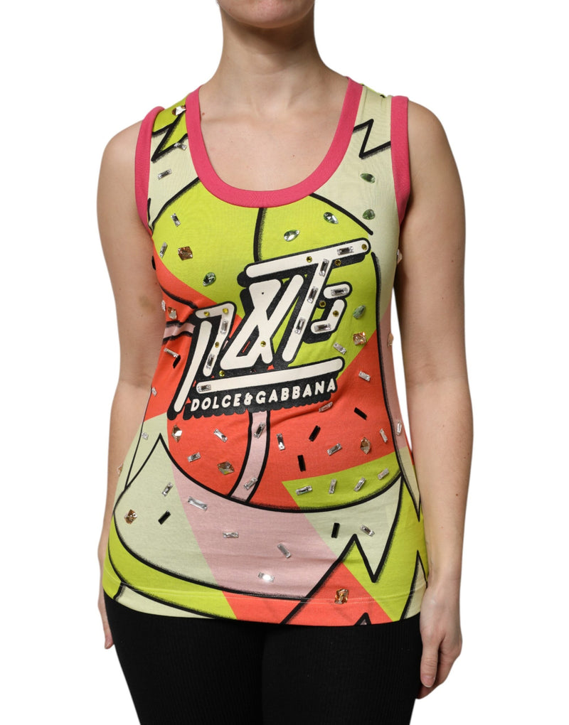 Multicolor Printed Crystal Embellishment Top Dolce & Gabbana
