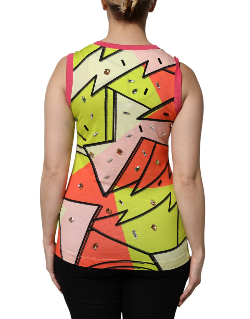 Multicolor Printed Crystal Embellishment Top Dolce & Gabbana