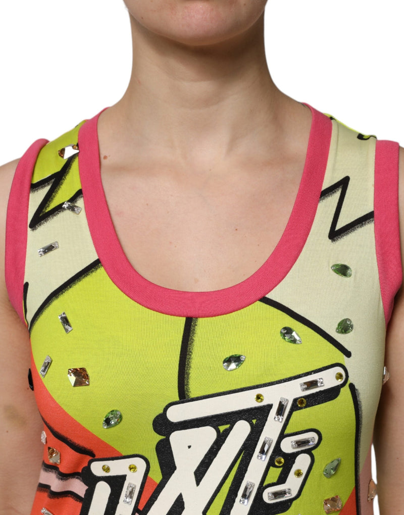 Multicolor Printed Crystal Embellishment Top Dolce & Gabbana