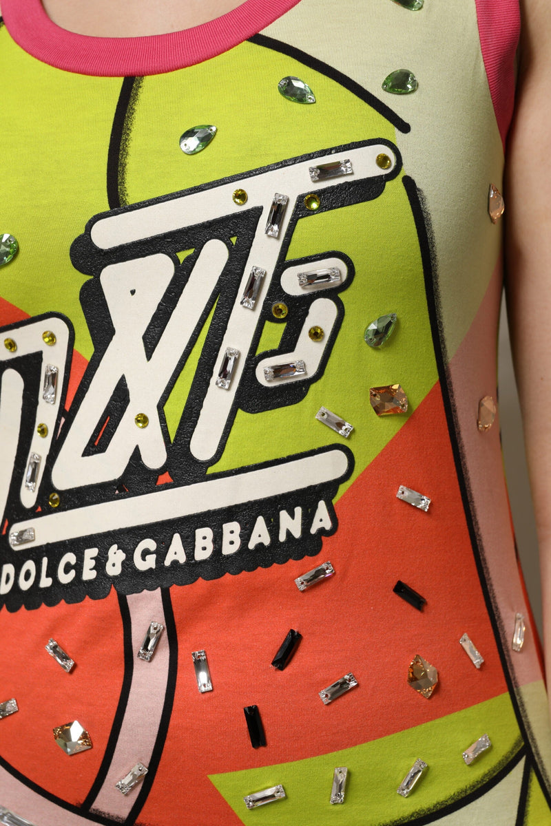 Multicolor Printed Crystal Embellishment Top Dolce & Gabbana