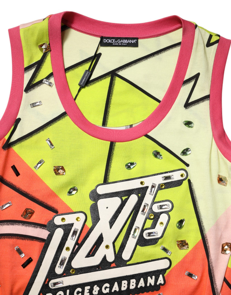 Multicolor Printed Crystal Embellishment Top Dolce & Gabbana