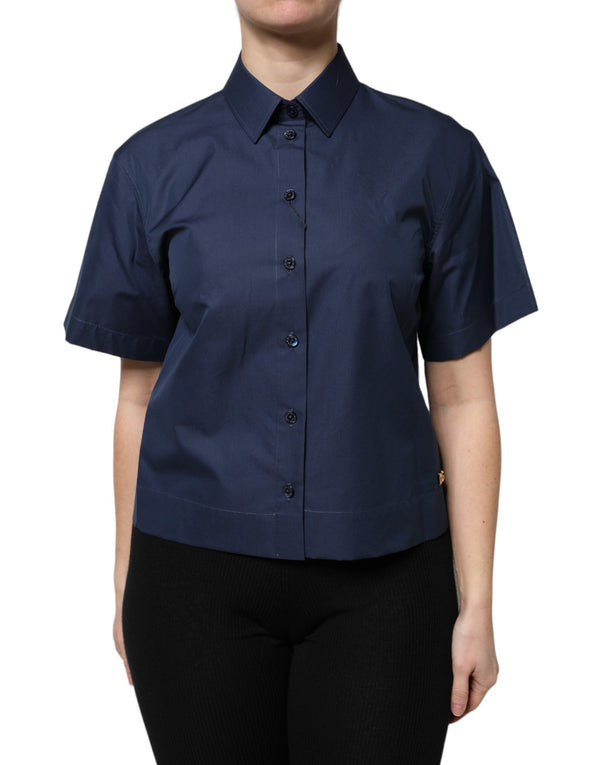 Blue Cotton Short Sleeves Button Down Top Dolce & Gabbana
