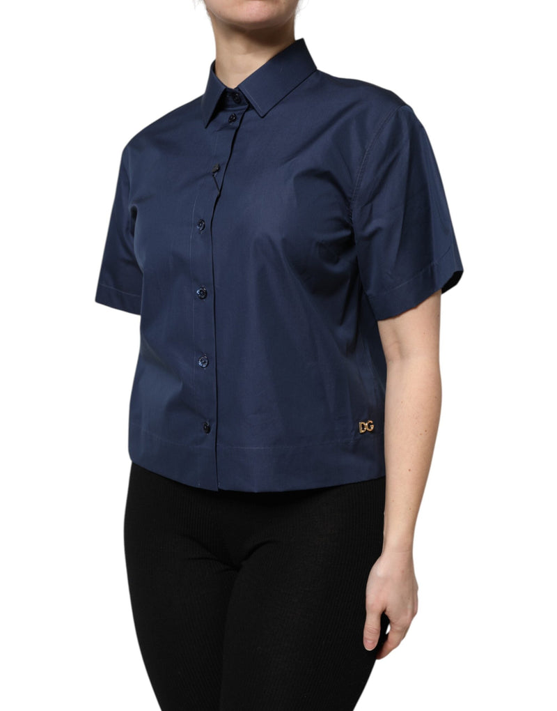 Blue Cotton Short Sleeves Button Down Top Dolce & Gabbana