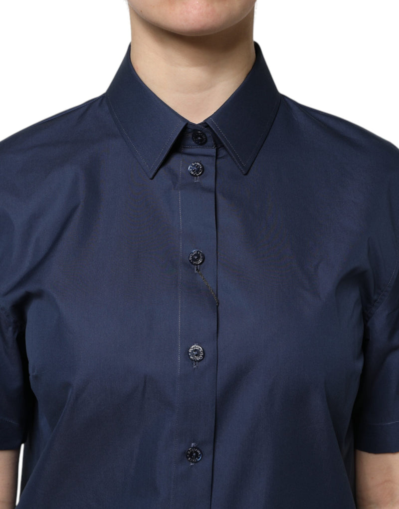 Blue Cotton Short Sleeves Button Down Top Dolce & Gabbana