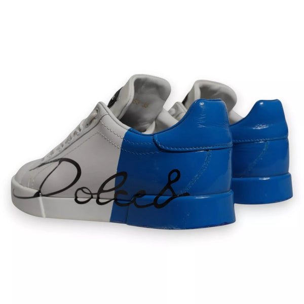 White Blue Logo Portofino Sneakers Shoes Dolce & Gabbana