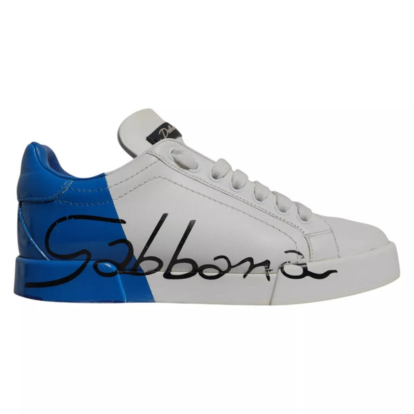 White Blue Logo Portofino Sneakers Shoes Dolce & Gabbana