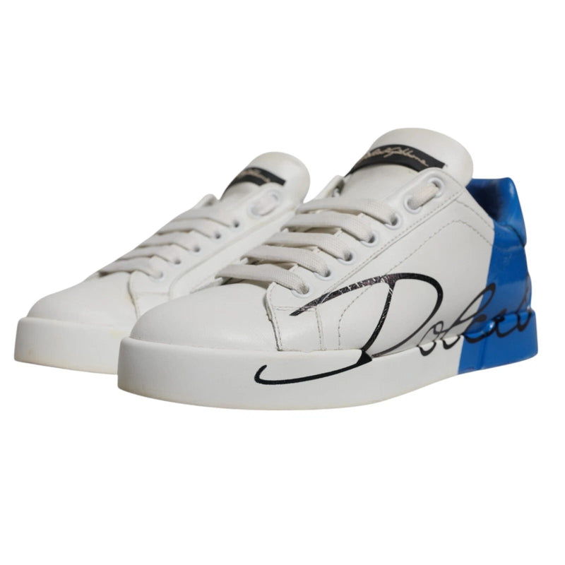 White Blue Logo Portofino Sneakers Shoes Dolce & Gabbana