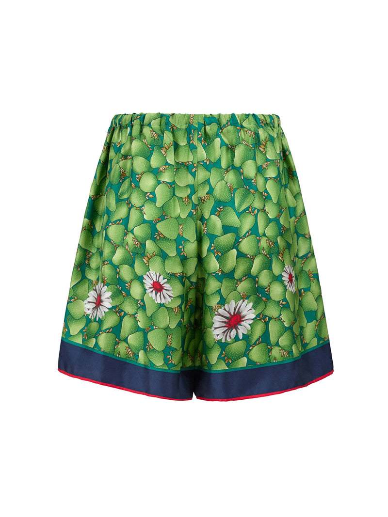 Green Flower Printed Silk Shorts Gucci
