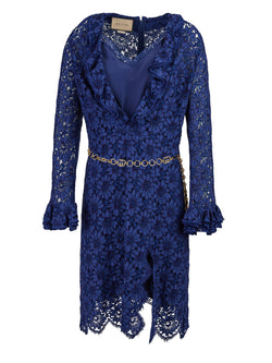 Blu Viscose and Cotton Mid Long Dress Gucci
