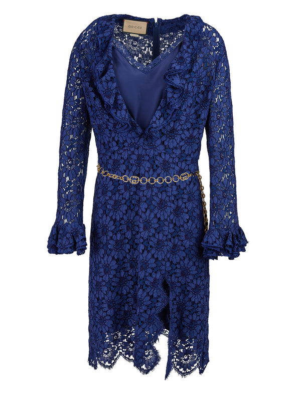 Blu Viscose and Cotton Mid Long Dress Gucci