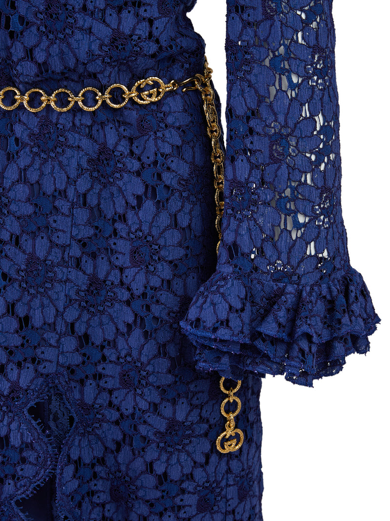 Blu Viscose and Cotton Mid Long Dress Gucci