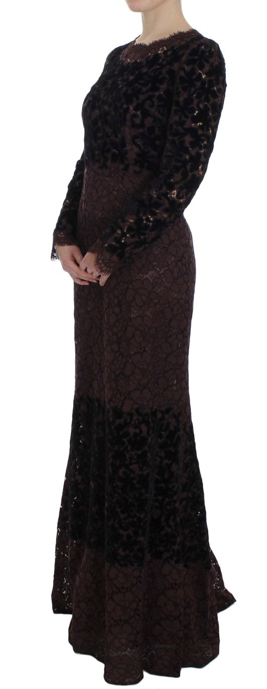 Elegant Purple Floral Lace Maxi Dress Dolce & Gabbana