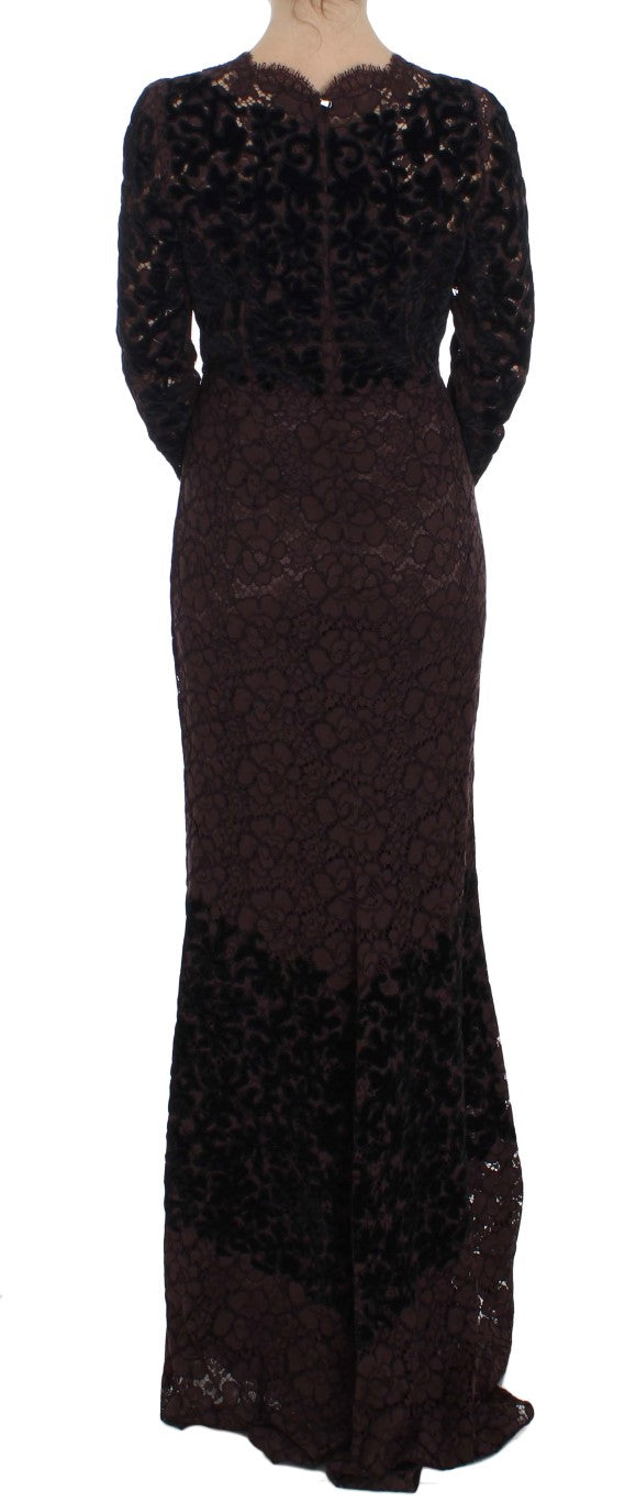 Elegant Purple Floral Lace Maxi Dress Dolce & Gabbana