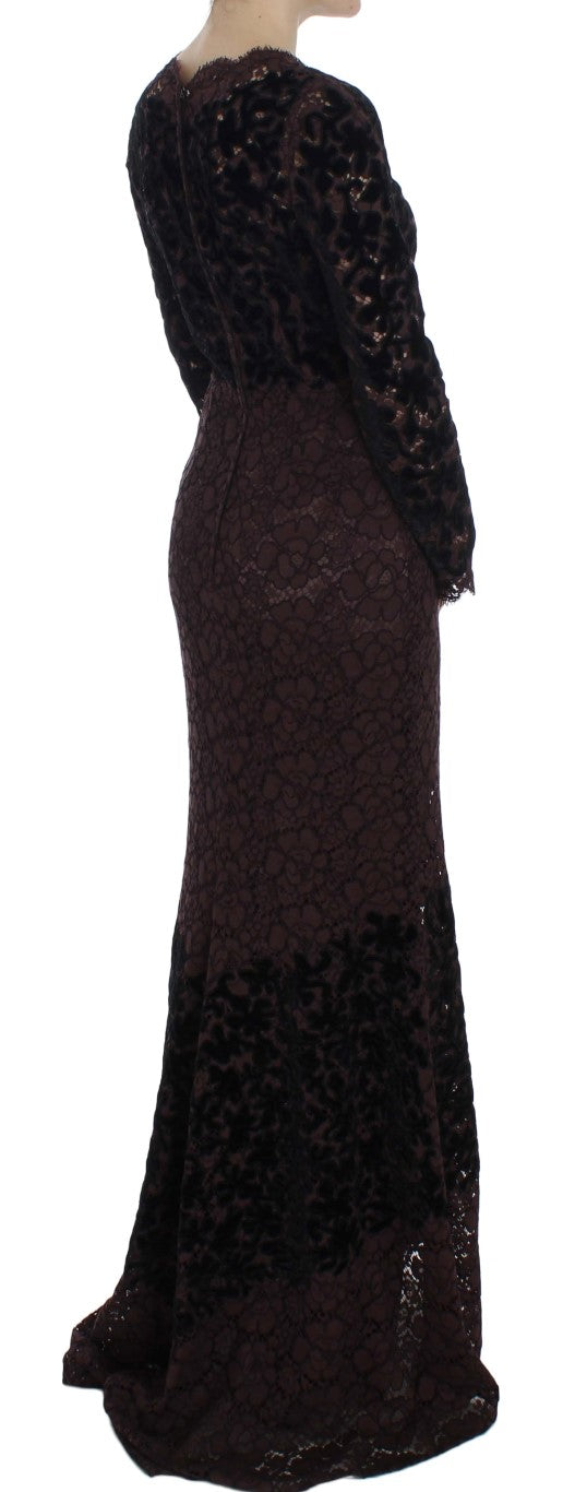 Elegant Purple Floral Lace Maxi Dress Dolce & Gabbana