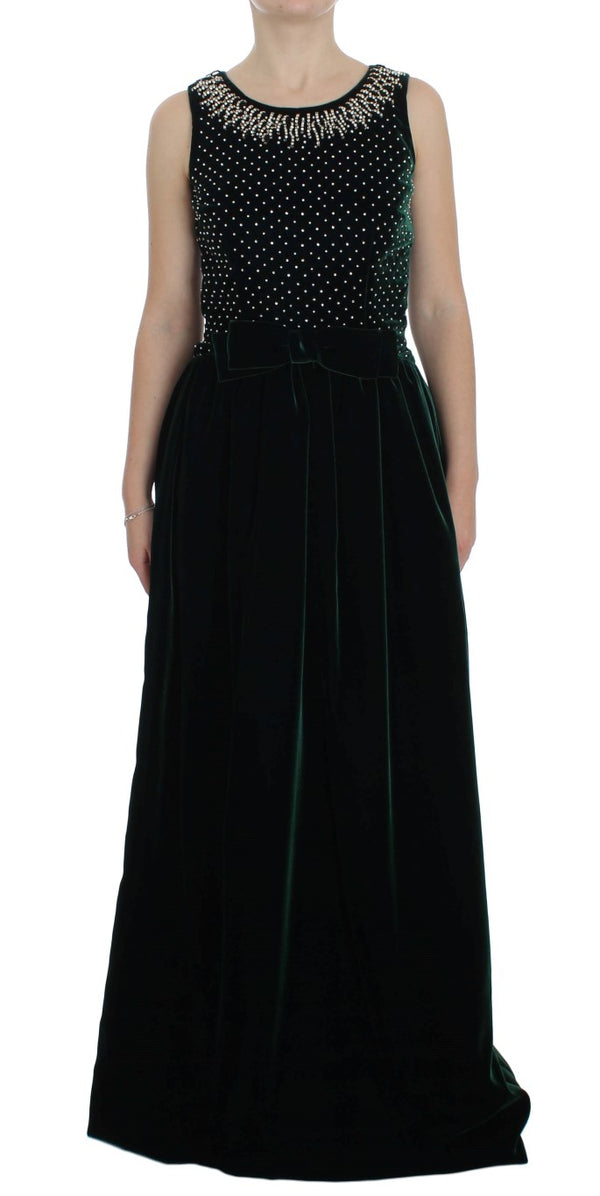 Enchanted Emerald Velvet Crystal Maxi Dress Dolce & Gabbana