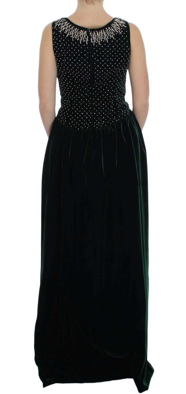 Enchanted Emerald Velvet Crystal Maxi Dress Dolce & Gabbana