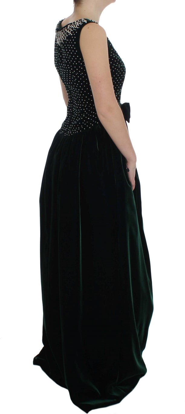 Enchanted Emerald Velvet Crystal Maxi Dress Dolce & Gabbana