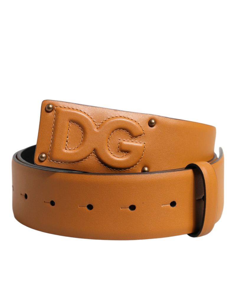 Brown Leather Buckle DG Logo Embossed Belt Dolce & Gabbana