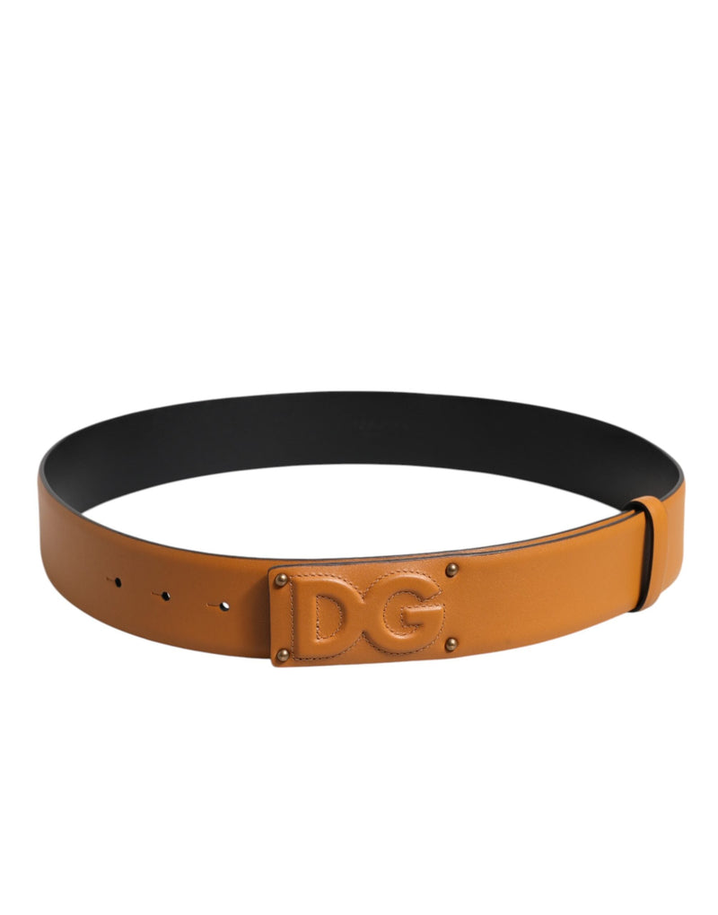 Brown Leather Buckle DG Logo Embossed Belt Dolce & Gabbana