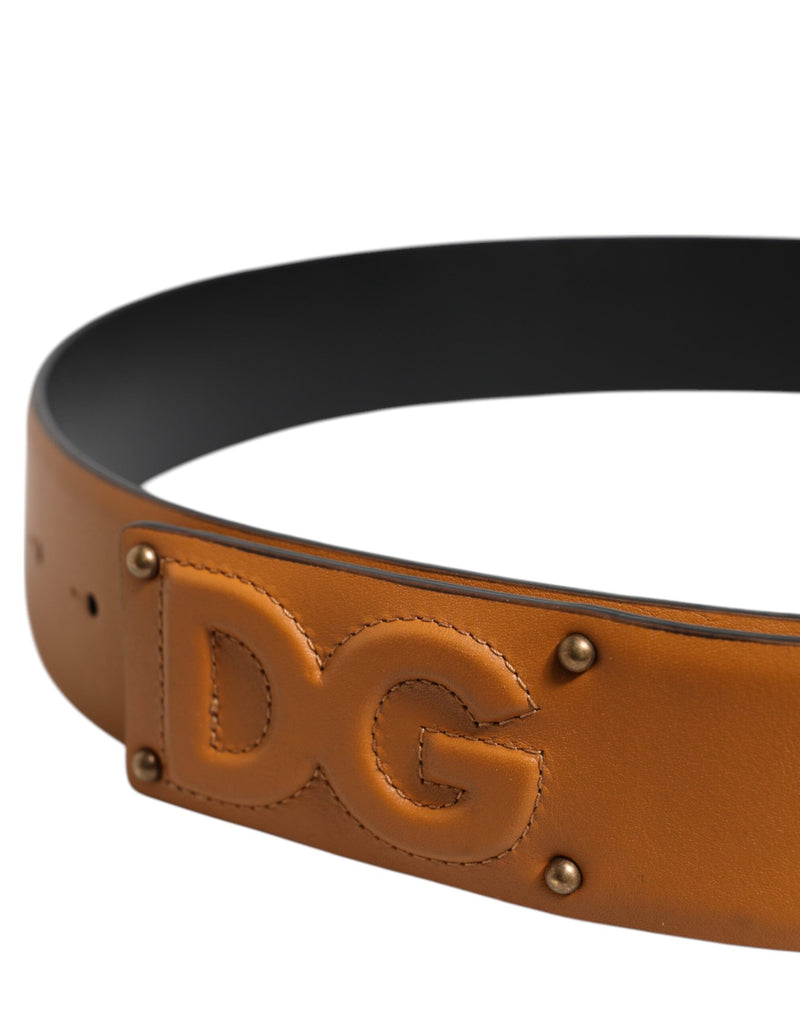Brown Leather Buckle DG Logo Embossed Belt Dolce & Gabbana