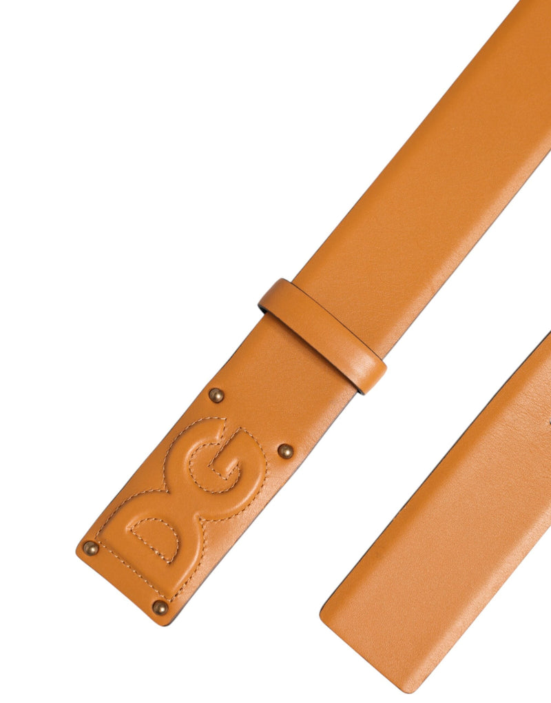 Brown Leather Buckle DG Logo Embossed Belt Dolce & Gabbana