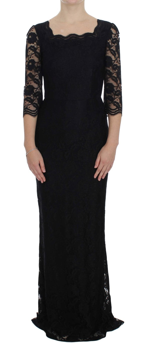 Elegant Black Floral Lace Maxi Dress Dolce & Gabbana