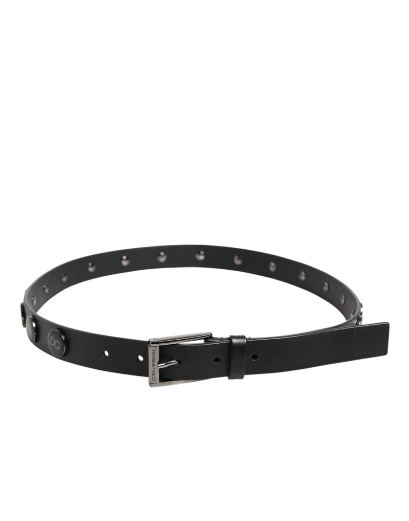 Black Luxury Leather DG Studs Buckle Belt Dolce & Gabbana