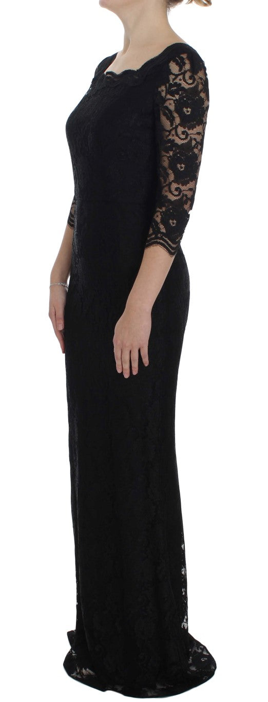 Elegant Black Floral Lace Maxi Dress Dolce & Gabbana