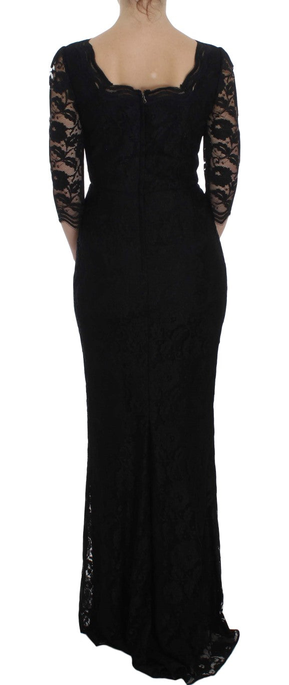 Elegant Black Floral Lace Maxi Dress Dolce & Gabbana