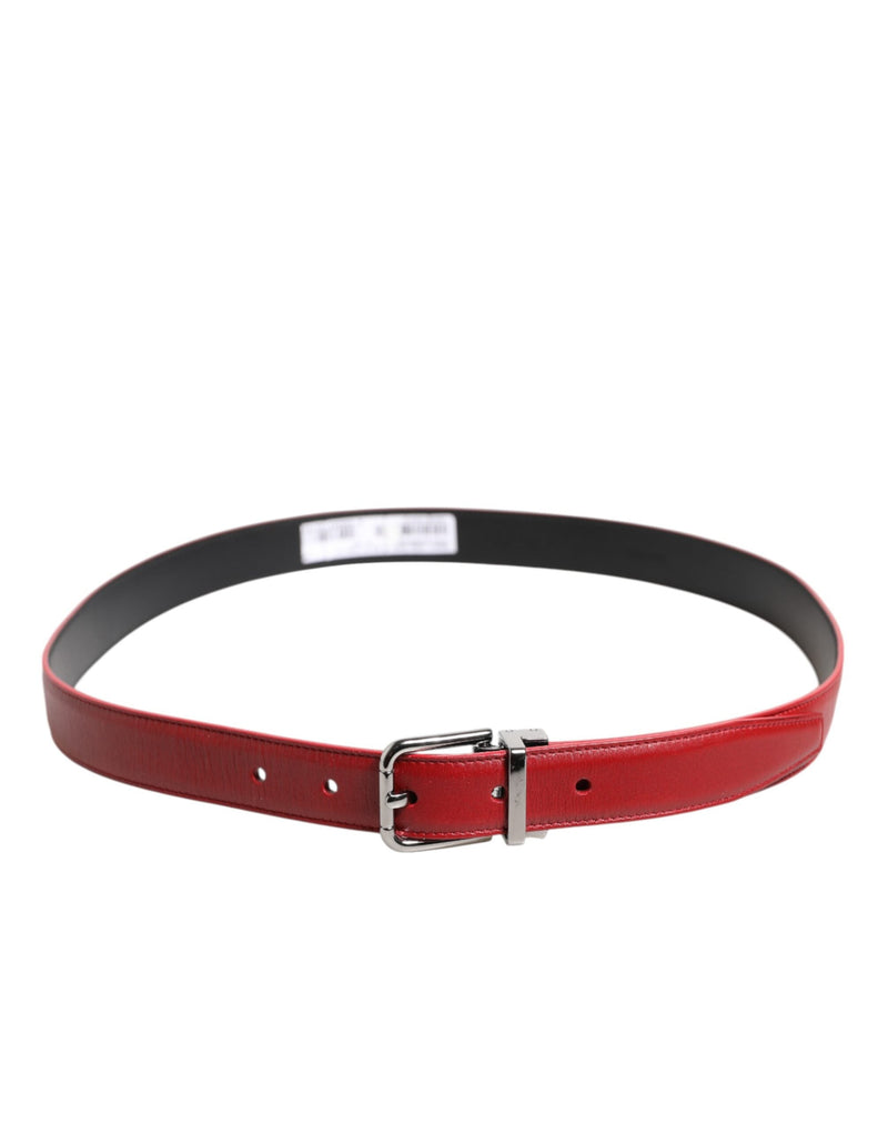 Red Leather Silver Tone Metal Buckle Belt Dolce & Gabbana
