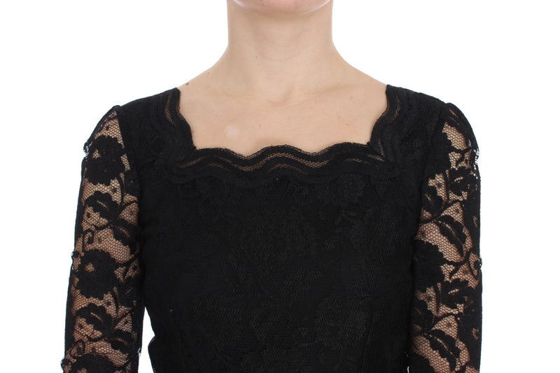 Elegant Black Floral Lace Maxi Dress Dolce & Gabbana