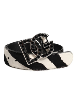 White Black Leather Zebra DG Crystal Buckle Belt Dolce & Gabbana