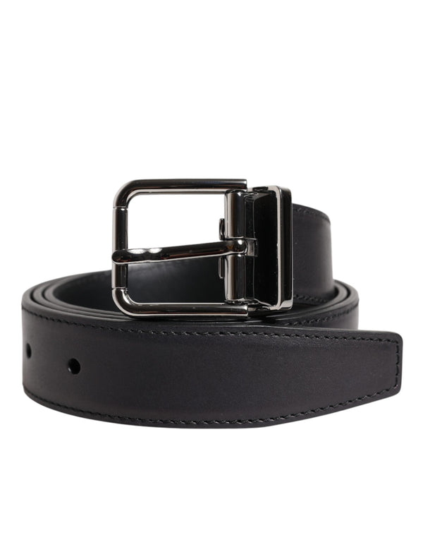 Black Classic Calf Leather Silver Buckle Belt Dolce & Gabbana