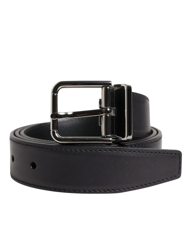 Black Classic Calf Leather Silver Buckle Belt Dolce & Gabbana