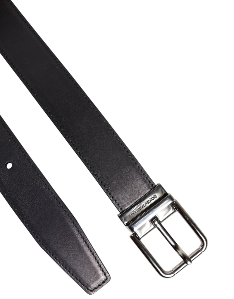 Black Classic Calf Leather Silver Buckle Belt Dolce & Gabbana