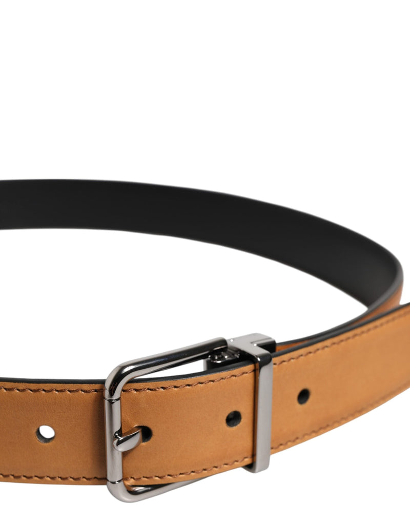 Brown Classic Calf Leather Silver Buckle Belt Dolce & Gabbana