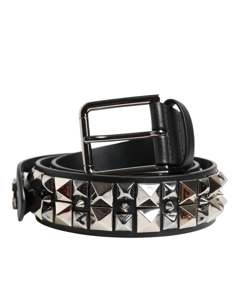 Black Calf Leather Studded Silver Buckle Belt Dolce & Gabbana
